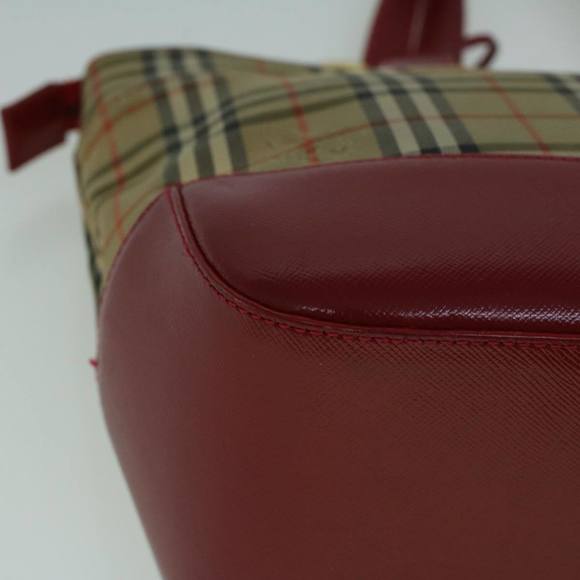 BURBERRY Nova Check Hand Bag Canvas Beige Red Auth 60179 - Picture 15 of 16